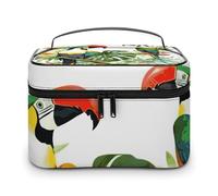 LDGSUPH Toucans Parrot Palm Tree Leaves Makeup Bag with Handle Portable Travel Toiletry Bag Lightweight Waterproof Cute Cosmetics Storage Bags Large Fashion Makeup Case Organizer For Women