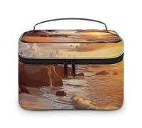 LDGSUPH Tropical Beach at Sunset Makeup Bag with Handle Portable Travel Toiletry Bag Lightweight Waterproof Cute Cosmetics Storage Bags Large Fashion Makeup Case Organizer For Women