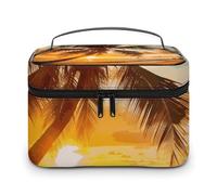 LDGSUPH Tropical Beach Palm Tree Sunset Makeup Bag with Handle Portable Travel Toiletry Bag Lightweight Waterproof Cute Cosmetics Storage Bags Large Fashion Makeup Case Organizer For Women