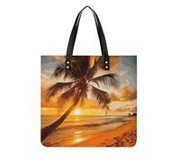 LDGSUPH Tropical Beach Palm Tree Sunset Tote Bag PU Leather Hobo Bags Large Grocery Bags Lightweight Fashion Handbag Large Shoulder Bag