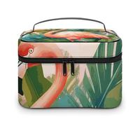 LDGSUPH Tropical Flamingo Makeup Bag with Handle Portable Travel Toiletry Bag Lightweight Waterproof Cute Cosmetics Storage Bags Large Fashion Makeup Case Organizer For Women