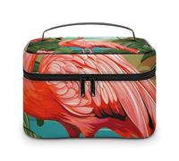 LDGSUPH Tropical Flamingo Makeup Bag with Handle Portable Travel Toiletry Bag Lightweight Waterproof Cute Cosmetics Storage Bags Large Fashion Makeup Case Organizer For Women