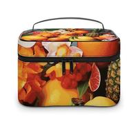 LDGSUPH Tropical Fruits And Flowers Makeup Bag with Handle Portable Travel Toiletry Bag Lightweight Waterproof Cute Cosmetics Storage Bags Large Fashion Makeup Case Organizer For Women