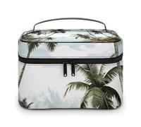 LDGSUPH Tropical Palm Trees Makeup Bag with Handle Portable Travel Toiletry Bag Lightweight Waterproof Cute Cosmetics Storage Bags Large Fashion Makeup Case Organizer For Women