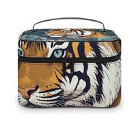 LDGSUPH Tropical Tiger Makeup Bag with Handle Portable Travel Toiletry Bag Lightweight Waterproof Cute Cosmetics Storage Bags Large Fashion Makeup Case Organizer For Women