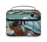 LDGSUPH Turtle Starfish Makeup Bag with Handle Portable Travel Toiletry Bag Lightweight Waterproof Cute Cosmetics Storage Bags Large Fashion Makeup Case Organizer For Women