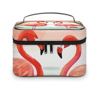 LDGSUPH Two Red Flamingos Makeup Bag with Handle Portable Travel Toiletry Bag Lightweight Waterproof Cute Cosmetics Storage Bags Large Fashion Makeup Case Organizer For Women