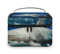 LDGSUPH Two White Sharks Makeup Bag with Handle Portable Travel Toiletry Bag Lightweight Waterproof Cute Cosmetics Storage Bags Large Fashion Makeup Case Organizer For Women