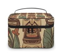 LDGSUPH Vintage Aloha Tiki Makeup Bag with Handle Portable Travel Toiletry Bag Lightweight Waterproof Cute Cosmetics Storage Bags Large Fashion Makeup Case Organizer For Women