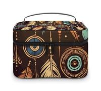 LDGSUPH Vintage Ethnic Tribal Feather Makeup Bag with Handle Portable Travel Toiletry Bag Lightweight Waterproof Cute Cosmetics Storage Bags Large Fashion Makeup Case Organizer For Women
