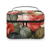 LDGSUPH Vintage Floral Makeup Bag with Handle Portable Travel Toiletry Bag Lightweight Waterproof Cute Cosmetics Storage Bags Large Fashion Makeup Case Organizer For Women