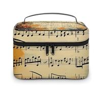LDGSUPH Vintage Music Note Makeup Bag with Handle Portable Travel Toiletry Bag Lightweight Waterproof Cute Cosmetics Storage Bags Large Fashion Makeup Case Organizer For Women