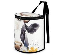 LDGSUPH Watercolor Cow and Daisy Flower Car Trash Can with Zipper Hanging Leak-Proof Waterproof Cars Trash Bag Large Capacity Multipurpose Trash Bin Portable Car Garbage Bag for All Vehicle