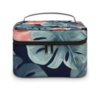 LDGSUPH Watercolor Monstera Pattern Makeup Bag with Handle Portable Travel Toiletry Bag Lightweight Waterproof Cute Cosmetics Storage Bags Large Fashion Makeup Case Organizer For Women