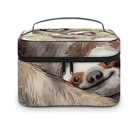 LDGSUPH Watercolor Sloth Makeup Bag with Handle Portable Travel Toiletry Bag Lightweight Waterproof Cute Cosmetics Storage Bags Large Fashion Makeup Case Organizer For Women