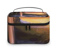 LDGSUPH Waterfall at Sunset Makeup Bag with Handle Portable Travel Toiletry Bag Lightweight Waterproof Cute Cosmetics Storage Bags Large Fashion Makeup Case Organizer For Women