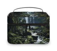 LDGSUPH Waterfall Cliff Makeup Bag with Handle Portable Travel Toiletry Bag Lightweight Waterproof Cute Cosmetics Storage Bags Large Fashion Makeup Case Organizer For Women