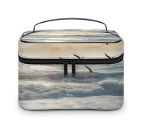 LDGSUPH Waves on The Beach with Sea Birds Makeup Bag with Handle Portable Travel Toiletry Bag Lightweight Waterproof Cute Cosmetics Storage Bags Large Fashion Makeup Case Organizer For Women