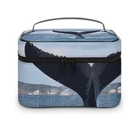 LDGSUPH Whale Tail Makeup Bag with Handle Portable Travel Toiletry Bag Lightweight Waterproof Cute Cosmetics Storage Bags Large Fashion Makeup Case Organizer For Women