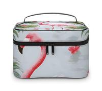 LDGSUPH White Flamingo Makeup Bag with Handle Portable Travel Toiletry Bag Lightweight Waterproof Cute Cosmetics Storage Bags Large Fashion Makeup Case Organizer For Women