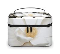 LDGSUPH White Floral Makeup Bag with Handle Portable Travel Toiletry Bag Lightweight Waterproof Cute Cosmetics Storage Bags Large Fashion Makeup Case Organizer For Women