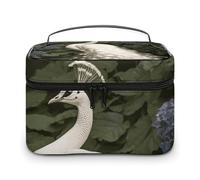 LDGSUPH White Peacock Makeup Bag with Handle Portable Travel Toiletry Bag Lightweight Waterproof Cute Cosmetics Storage Bags Large Fashion Makeup Case Organizer For Women