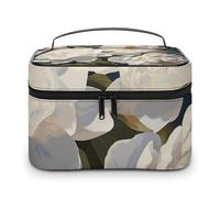 LDGSUPH White Peony Makeup Bag with Handle Portable Travel Toiletry Bag Lightweight Waterproof Cute Cosmetics Storage Bags Large Fashion Makeup Case Organizer For Women