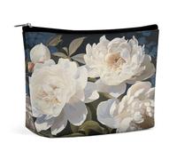 LDGSUPH White Peony Toiletry Bag for Women Portable Travel Makeup Bag with Zipper Scratch-resistant Large Capacity Cosmetic Bags Fashion Makeup Pouch Sturdy PU Cosmetic Pouch