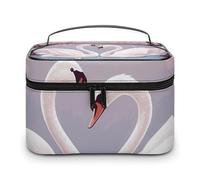 LDGSUPH White Swans with Pink Floral Tree Makeup Bag with Handle Portable Travel Toiletry Bag Lightweight Waterproof Cute Cosmetics Storage Bags Large Fashion Makeup Case Organizer For Women