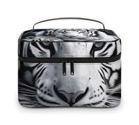 LDGSUPH White Tiger Makeup Bag with Handle Portable Travel Toiletry Bag Lightweight Waterproof Cute Cosmetics Storage Bags Large Fashion Makeup Case Organizer For Women