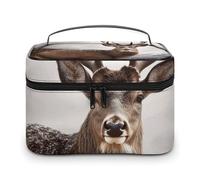 LDGSUPH Wild Animals Deer Makeup Bag with Handle Portable Travel Toiletry Bag Lightweight Waterproof Cute Cosmetics Storage Bags Large Fashion Makeup Case Organizer For Women