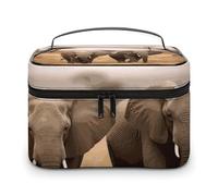 LDGSUPH Wild Animals Elephants Makeup Bag with Handle Portable Travel Toiletry Bag Lightweight Waterproof Cute Cosmetics Storage Bags Large Fashion Makeup Case Organizer For Women