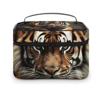 LDGSUPH Wild Animals Tiger Makeup Bag with Handle Portable Travel Toiletry Bag Lightweight Waterproof Cute Cosmetics Storage Bags Large Fashion Makeup Case Organizer For Women
