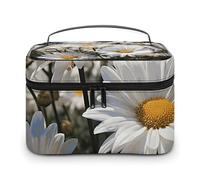 LDGSUPH Wild White Daisies Makeup Bag with Handle Portable Travel Toiletry Bag Lightweight Waterproof Cute Cosmetics Storage Bags Large Fashion Makeup Case Organizer For Women