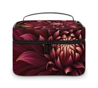 LDGSUPH Wine Red Artistic Flower Makeup Bag with Handle Portable Travel Toiletry Bag Lightweight Waterproof Cute Cosmetics Storage Bags Large Fashion Makeup Case Organizer For Women