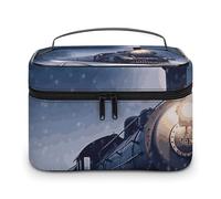 LDGSUPH Winter Christmas Snow Night Railway Train Makeup Bag with Handle Portable Travel Toiletry Bag Lightweight Waterproof Cute Cosmetics Storage Bags Large Fashion Makeup Case Organizer For Women