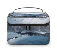 LDGSUPH Winter Mountains Snow Scene Makeup Bag with Handle Portable Travel Toiletry Bag Lightweight Waterproof Cute Cosmetics Storage Bags Large Fashion Makeup Case Organizer For Women