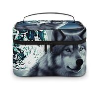 LDGSUPH Wolf Under Moon Makeup Bag with Handle Portable Travel Toiletry Bag Lightweight Waterproof Cute Cosmetics Storage Bags Large Fashion Makeup Case Organizer For Women