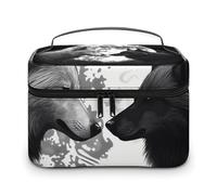 LDGSUPH Wolves Love Under The Moon Wild Animal Makeup Bag with Handle Portable Travel Toiletry Bag Lightweight Waterproof Cute Cosmetics Storage Bags Large Fashion Makeup Case Organizer For Women
