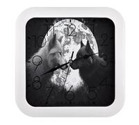 LDGSUPH Wolves Love Under The Moon Wild Animal Wall Clock Silent Non-Ticking Modern Clock Personalized Vintage Square Clocks for Travel Office Kitchen Home Decorative Clocks 10.2 Inch