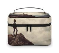 LDGSUPH Woman on A Top Mountain Makeup Bag with Handle Portable Travel Toiletry Bag Lightweight Waterproof Cute Cosmetics Storage Bags Large Fashion Makeup Case Organizer For Women