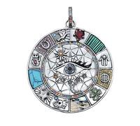 LDGSUPH Women's Pendant, Large Amulet Magical Lucky Heart Cat Elephant Clover Symbols Fatima Golden 925 Sterling Silver Pendant Gift for Women Men(Silver)