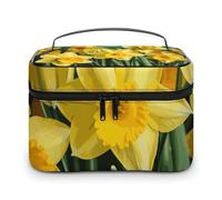 LDGSUPH Yellow Daffodils Flowers Makeup Bag with Handle Portable Travel Toiletry Bag Lightweight Waterproof Cute Cosmetics Storage Bags Large Fashion Makeup Case Organizer For Women