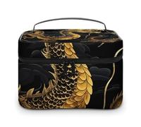 LDGSUPH Yellow Dragon Black Background Makeup Bag with Handle Portable Travel Toiletry Bag Lightweight Waterproof Cute Cosmetics Storage Bags Large Fashion Makeup Case Organizer For Women