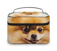 LDGSUPH Yellow Pomeranian Makeup Bag with Handle Portable Travel Toiletry Bag Lightweight Waterproof Cute Cosmetics Storage Bags Large Fashion Makeup Case Organizer For Women