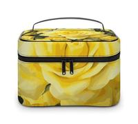 LDGSUPH Yellow Rose Makeup Bag with Handle Portable Travel Toiletry Bag Lightweight Waterproof Cute Cosmetics Storage Bags Large Fashion Makeup Case Organizer For Women