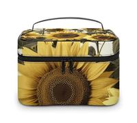 LDGSUPH Yellow Sunflower Floral Makeup Bag with Handle Portable Travel Toiletry Bag Lightweight Waterproof Cute Cosmetics Storage Bags Large Fashion Makeup Case Organizer For Women