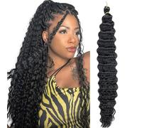 LDGUGO Deep Wave Crochet Hair Long Curly Braiding Hair for Boho Braids Ocean Wave Braiding Hair for Women (1B# 24 Inch Pack of 1)