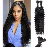 LDGUGO Human Braiding Hair for Boho Braids 16 Inch 100g Deep Wave Bulk Human Hair for Braiding No Weft 12A Curly Human Hair Extensions for Braids Wet and Wavy Human Braiding Hair