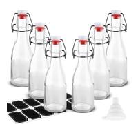 LDHHYH 10 Pcs Glass Bottles with Stoppers, 150 ml Airtight Glass Swing Top Bottles, Clear Clip Top Preserve Bottle with Stickers and Funnel for Beer Brewing, Condiments, Beverages, Oil, Vinegar